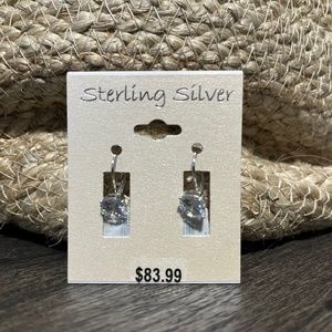 Sterling Silver 8MM Round White Gemstone Leverback Drop Earrings